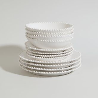 Maisons du monde Vajilla de 12 piezas de cer&aacute;mica perlada blanca