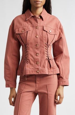 Ulla Johnson The Naomi Denim Trucker Jacket in Garden Rose at Nordstrom, Size X-Large