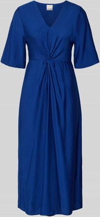 Ichi Midikleid aus Viskose-Mix mit Schmetterlings&auml;rmeln Modell MELDA in Blau, Gr&ouml;&szlig;e 34