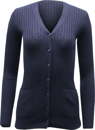 Vince Rib Skinny Cardigan in Navy Blue Cashmere