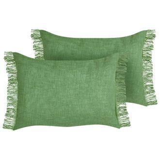 Beliani Beliani - Conjunto De 2 Cojines Rectangulares Con Flecos 35 X 50 Cm Verde Maba