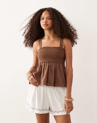 Abercrombie & Fitch Blusa a punto smock marrone a righe