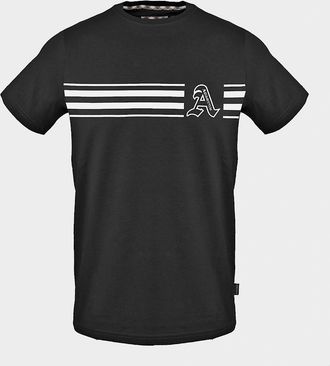 Aquascutum Mens Lettering Graphic Crew Neck Short Sleeve Jersey T-Shirt - Black - Size: 2X large