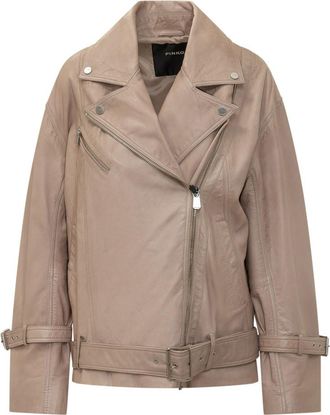 Pinko Beige Solid Notched Lapel Jacket