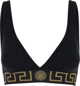 Versace Sleeveless Tops, female, Black, Size: S Black Sports Bra with V-Neckline