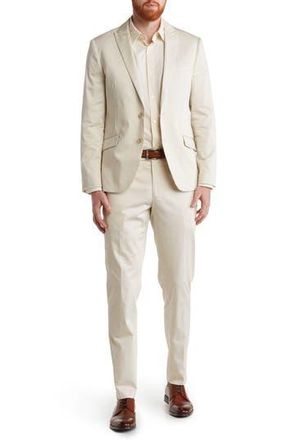 The Savile Row Company Tan Woven Two Button Peak Lapel Trim Fit Cotton Blend Suit at Nordstrom Rack, Size 42 Long