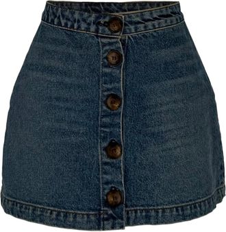 Reformation Button-Down Mini Denim Skirt in Blue Cotton