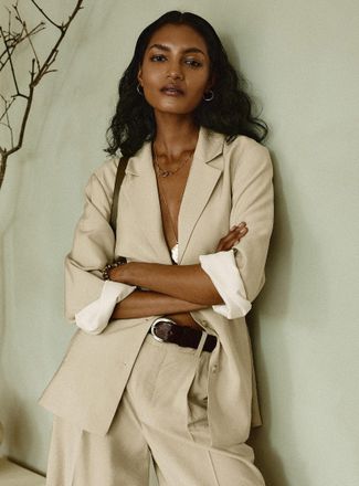 Contemporaine Womens Flowy hammered tie-belt blazer