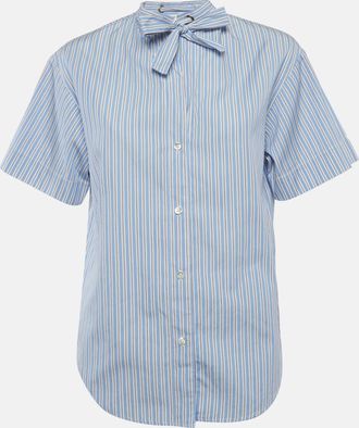Sandro Blue Striped Cotton Poplin Jacob Neck Tie Shirt