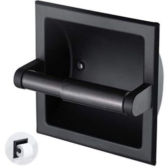 OEM 1 Unidad De Portarrollos De Papel Higi&eacute;nico Negro Mate, Dispensador De Papel Higi&eacute;nico Empotrado Para Ba&ntilde;o, Montaje En Pared Con Soporte Trasero - Cre