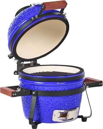 Beliani Mini barbecue da esterno in ceramica a carbone con coperchio blu Kamado