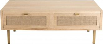 Macabane Mesa de centro 2 cajones de yute patas de metal dorado de 110 cm