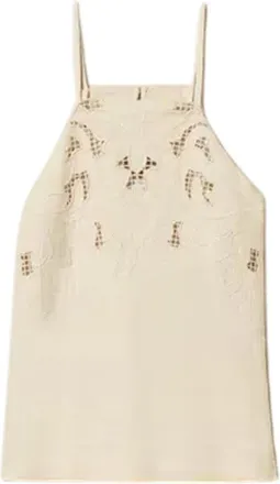 Twin-Set Sleeveless Top with Cut-Out Floral Embroidery