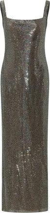 Self Portrait Jurk met Vierkante Hals en Strass Steentjes - Dames - Avondkleed - Grijs - 2XS - Leer - Kleedjes
