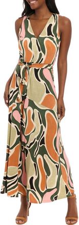 London Times Abstract Print V-Neck Maxi Dress in Olive/Sage at Nordstrom Rack, Size 12P