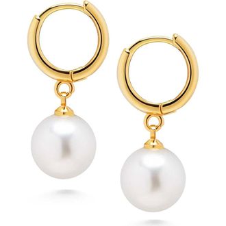 Nialaya Pearl Drop Hoop Earrings in Gold /White at Nordstrom
