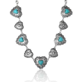 Jessica Simpson Turquoise Concho Statement Necklace, Antique Silver-Tone in Turquoise,silver at Nordstrom