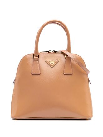 Prada 2000-2024 medium Saffiano Vernice Promenade tas - Bruin