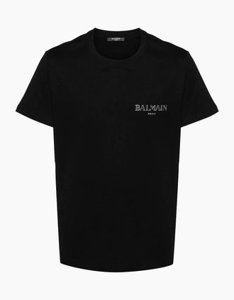 Balmain Mens Balmain Vintage Silver Gel Logo T-Shirt in Black - Size: 36