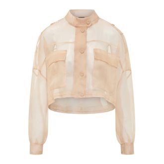 Pinko Light Jackets, female, Pink, Size: XL Cropped Shirt in Organza Silk
