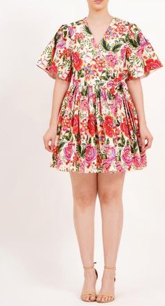 Leota Alena Mini Wrap Dress in Crown Floral Flame Scarlet at Nordstrom, Size X-Large