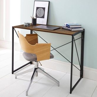 Dmora Dmora - Escritorio Dhicke, Escritorio Lineal, Escritorio De Oficina Polivalente, Escritorio Fijo Ahorrador De Espacio, 50x99h76 Cm, Nogal Y Negro