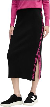 DKNY Rok met logostreep - Dames - Midirokken - Zwart - XS - Katoen - Rokken
