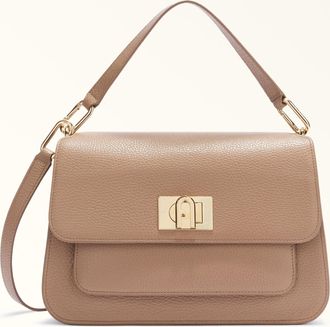 Furla Ella Top Handle M Greige Grey Grained Calf Leather Woman