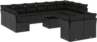 vidaXL Set De Sof&aacute;s De Jard&iacute;n Y Cojines 13 Pzas Rat&aacute;n Sint&eacute;tico Negro Vidaxl