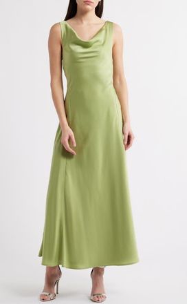 Wayf Tala Cowl Neck Satin Gown in Olive at Nordstrom, Size X-Small