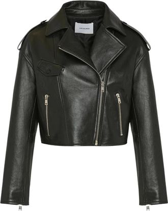 Yves Salomon Cropped Lamsleren Bikerjack - Dames - Leren en Su&egrave;de Jassen - Zwart - S - Katoen - Jassen