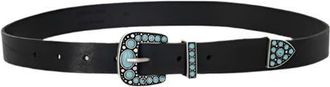 Fortela Thelma Turquoise Leather Belt in Black at Nordstrom, Size 100