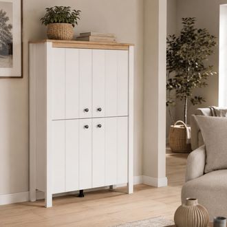 Dmora Vitrina Fonz, Mueble Expositor 3 Estantes, 4 Puertas, Con Patas, 86x34x131h Cm Blanco