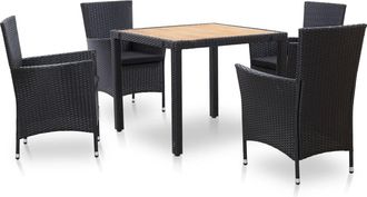 vidaXL Vidaxl - Set De Comedor De Jard&iacute;n 5 Pzas Y Cojines Rat&aacute;n Sint&eacute;tico Negro
