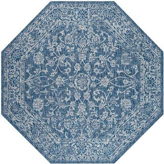 Jonathan Y Designs Tela Bohemian Textured Weave Floral Octagon Indoor/Outdoor Area Rug in Navy/gray at Nordstrom, Size 5Ft 0In X 5Ft 0In