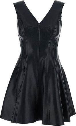 Norma Kamali grace Black Short Dress With V-neck In Faux Leather Woman