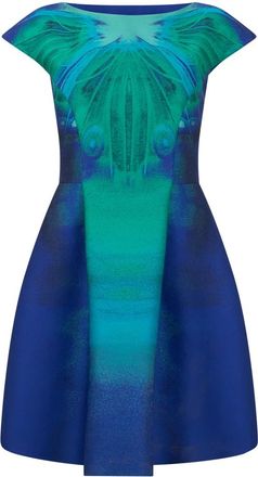 Alberta Ferretti Kleedjes, Dames, Blauw, S, Polyester, Gedrukte A-lijn Jurk