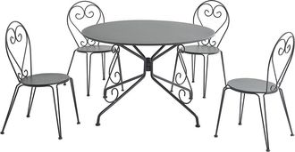 Vente-Unique Conjunto de mesa y sillas de jard&iacute;n de metal: Una mesa de D.120cm y 4 sillas apilables - Antracita - GUERMANTES de MYLIA