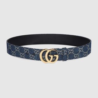 Gucci GG Marmont Wide Belt, Blue, Fabric