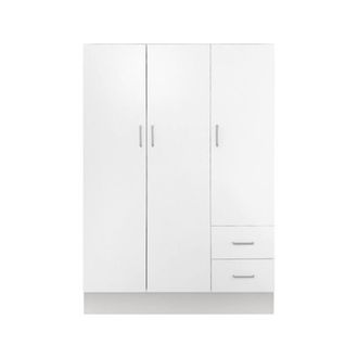 Composad Armadio A Tre A Ante E Due Cassetti Con Ripiani E Barra Appendiabiti, Colore Bianco, Cm 120 X 50 X 170