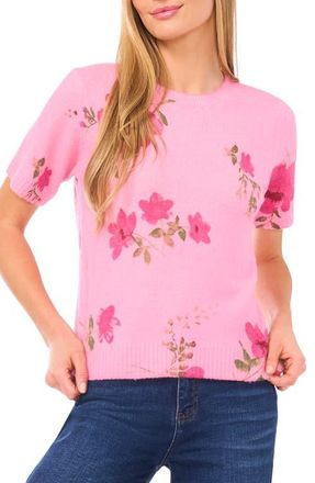 CeCe by Cynthia Steffe Floral Short Sleeve Sweater in Gin Fizz at Nordstrom, Size X-Small