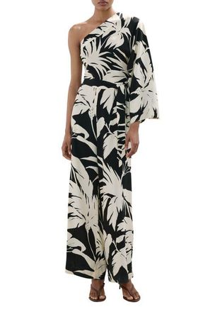 Mango Asymmetrical Flare Sleeve Jumpsuit in Ecru at Nordstrom, Size Medium