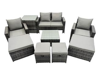 Fimous Lounge Sofa Coffee Table Set with Side Table 4 Footstools in Dark Grey
