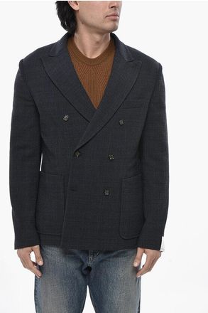 Paolo Pecora Wool-Blend Double-Breasted Blazer with Check Pattern size 48