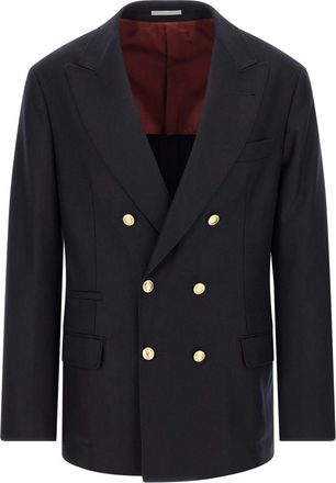 Brunello Cucinelli Navy Blue Peaked Lapel Blazer