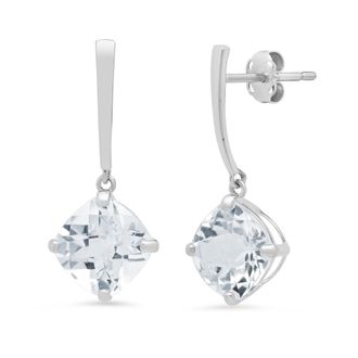MAX + STONE 14k White Gold Solitaire Round-Cut Gemstone Drop Earrings (8mm)