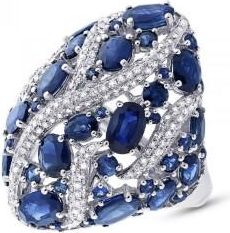Allurez 0.81ct Diamond & 9.09ct Blue Sapphire 14k White Gold Ring