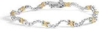House of Brilliance 10K Two-Tone 2.00 Cttw Diamond X and Wave Link Bracelet - 7 Inches in Yellow at Nordstrom