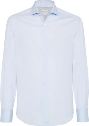Brunello Cucinelli Slim Fit Hemelsblauw Katoenen Overhemd - Heren - Casual Overhemden - Blauw - M - Katoen - Overhemden