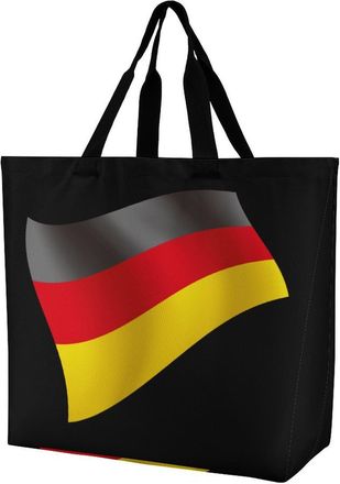 Generic Waving German Flag Large Reusable Shopping Bag Lightweight Foldable Tote Bags Washable Shoulder Handbag
